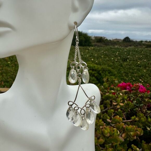 Silvertone clear beaded chandelier earrings - Picture 5 of 7